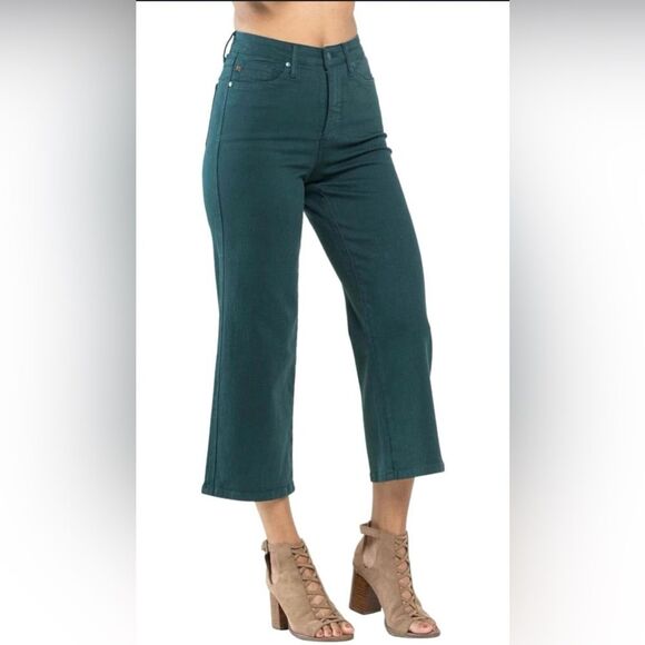 Judy Blue Hailey Women's Tummy Control High Waisted Cropped Wide Leg Jeans - Picture 1 of 14
